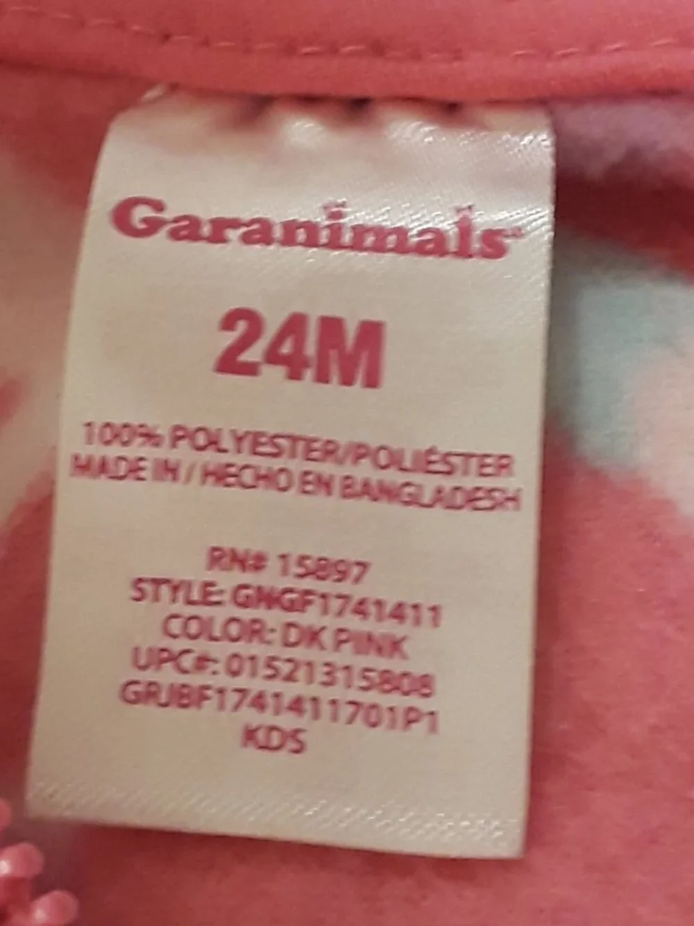 2 Piece Set Garanimals Girl 24 Mos Pink Heart Hooded Zip Jacket + Purple Pants